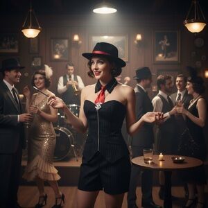 Dreamgirls Gangster Kit 1920s Corset Skirt Costume Hat Tie Necklace Suspenders S